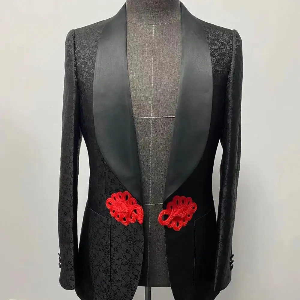 
2021New Black Red Shawl Lapel Wedding Suits 2 Pieces Men Suits Groom Tuxedos 