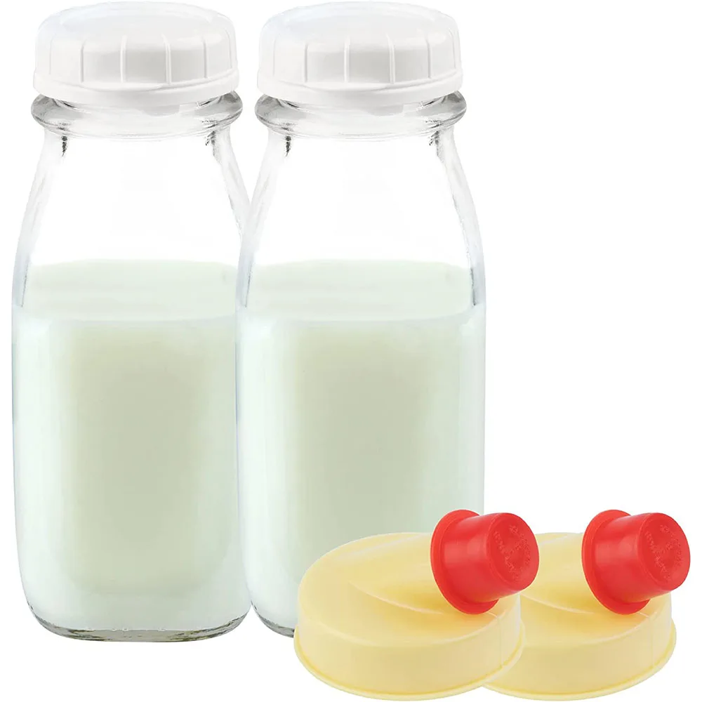 Hot Sale Transparent square Glass Milk Bottle 360ml 500ml for Jam Jelly with Plastic