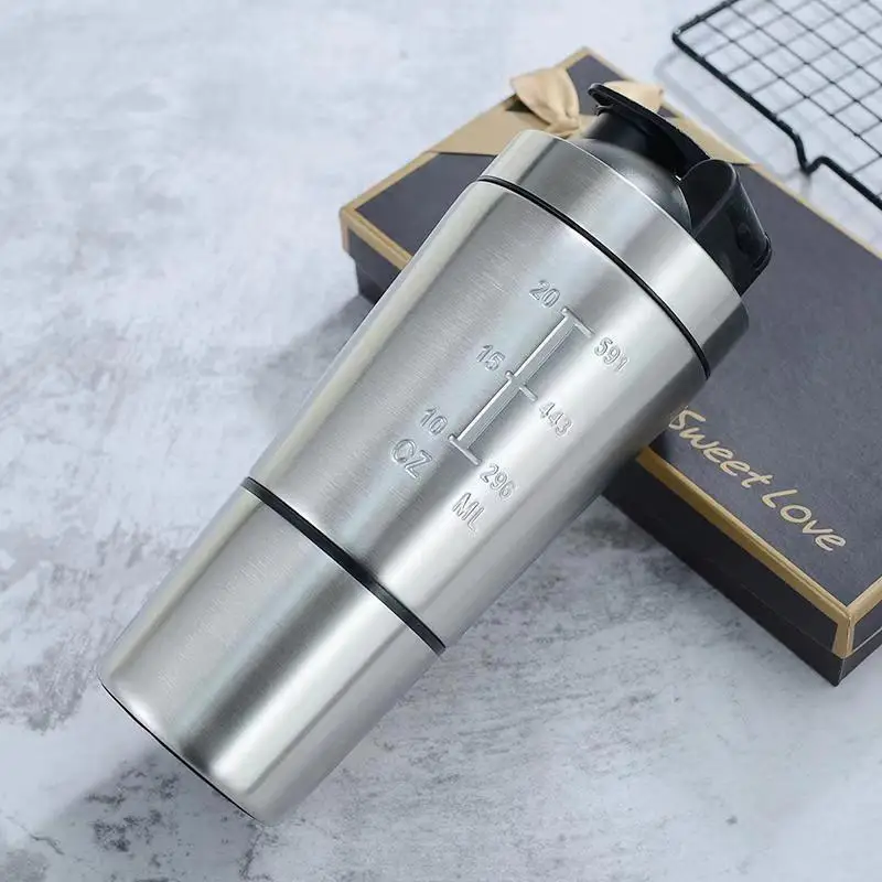 Manufacturer wholesale 304 stainless steel single layer double section shaker cup portable milkshake protein powder for fitness