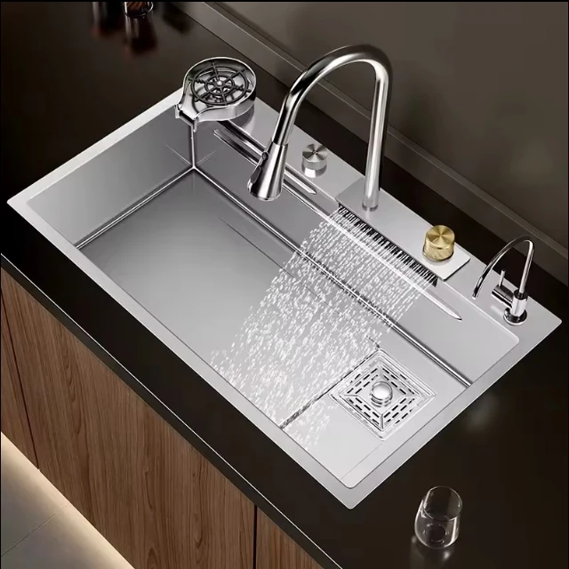 Black Silver Gun Gray High and Low Network Red Sink Handmade Large Single Kitchen Wash Basin Thickened 304 Stainless Steel