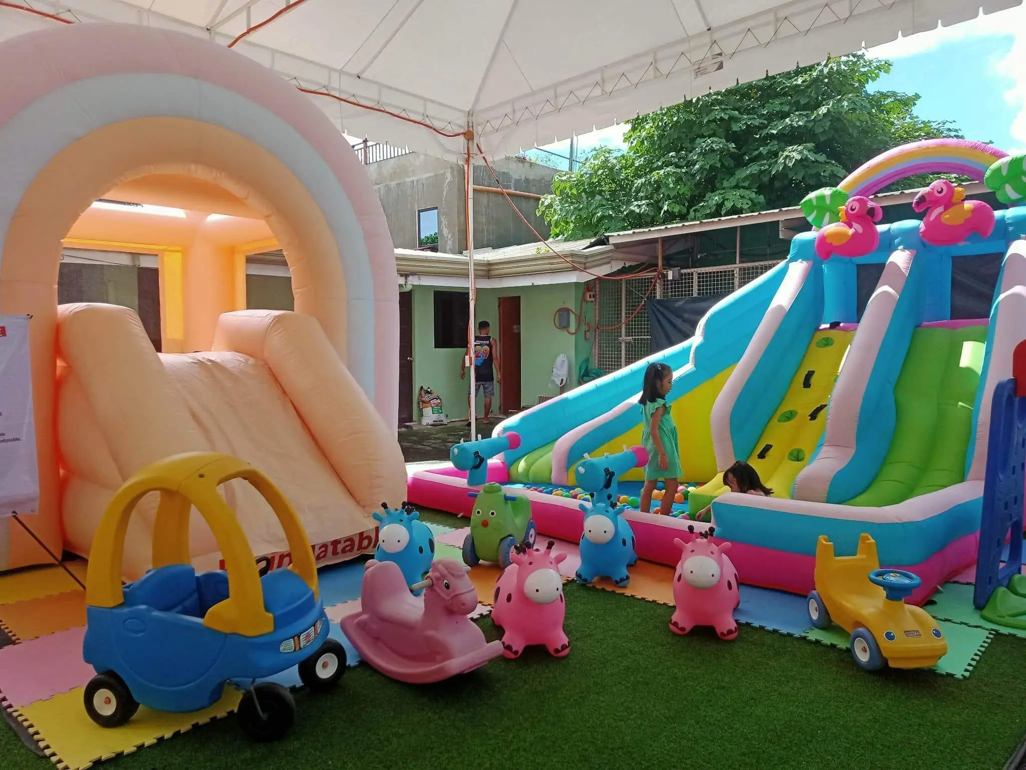 Happy Lion promotion small home bounce house renting children party ball pit jumping castle