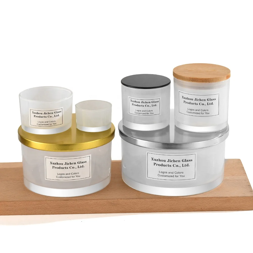 Scented frosted white round big bowl 530ml three wicks glass candle jars with metal lid for home decoration candle making