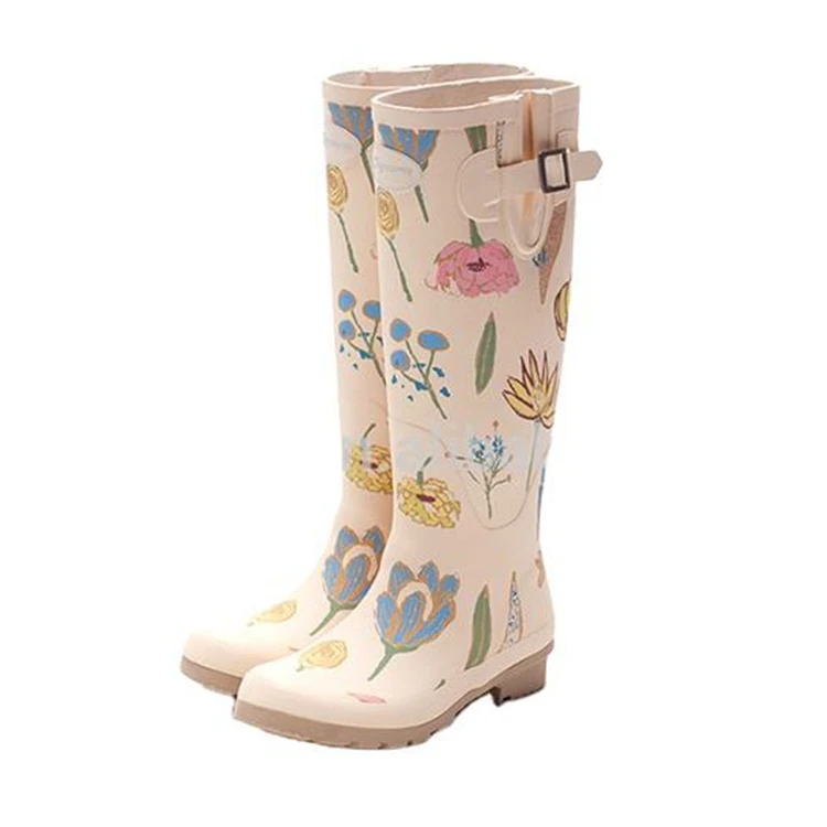 Fashionable women ladies rain knee high boots waterproof rain shoes anti slip custom rubber rain boots