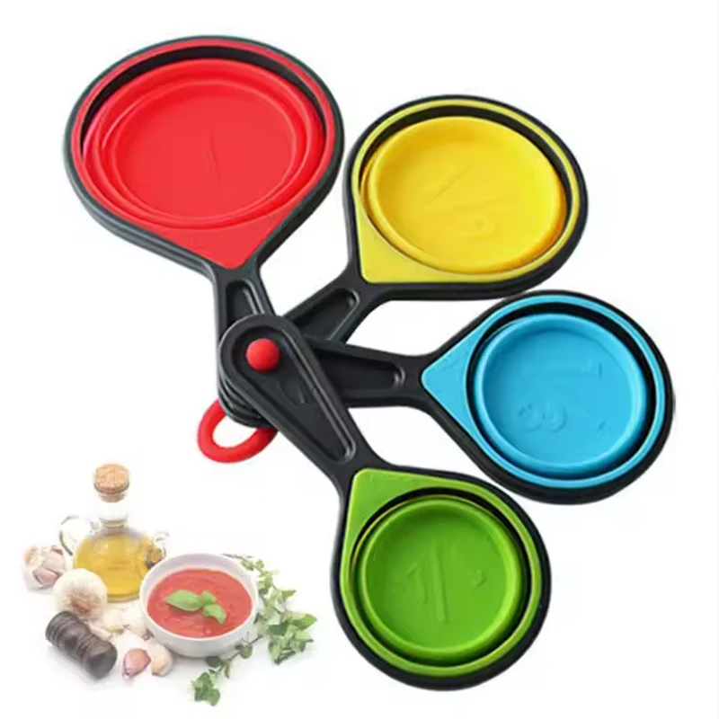 8pcs/set Multifunctional Measuring Spoons and Cups Collapsible Silicone Measuring Spoon Set Baking Tools Kitchen Gadgets