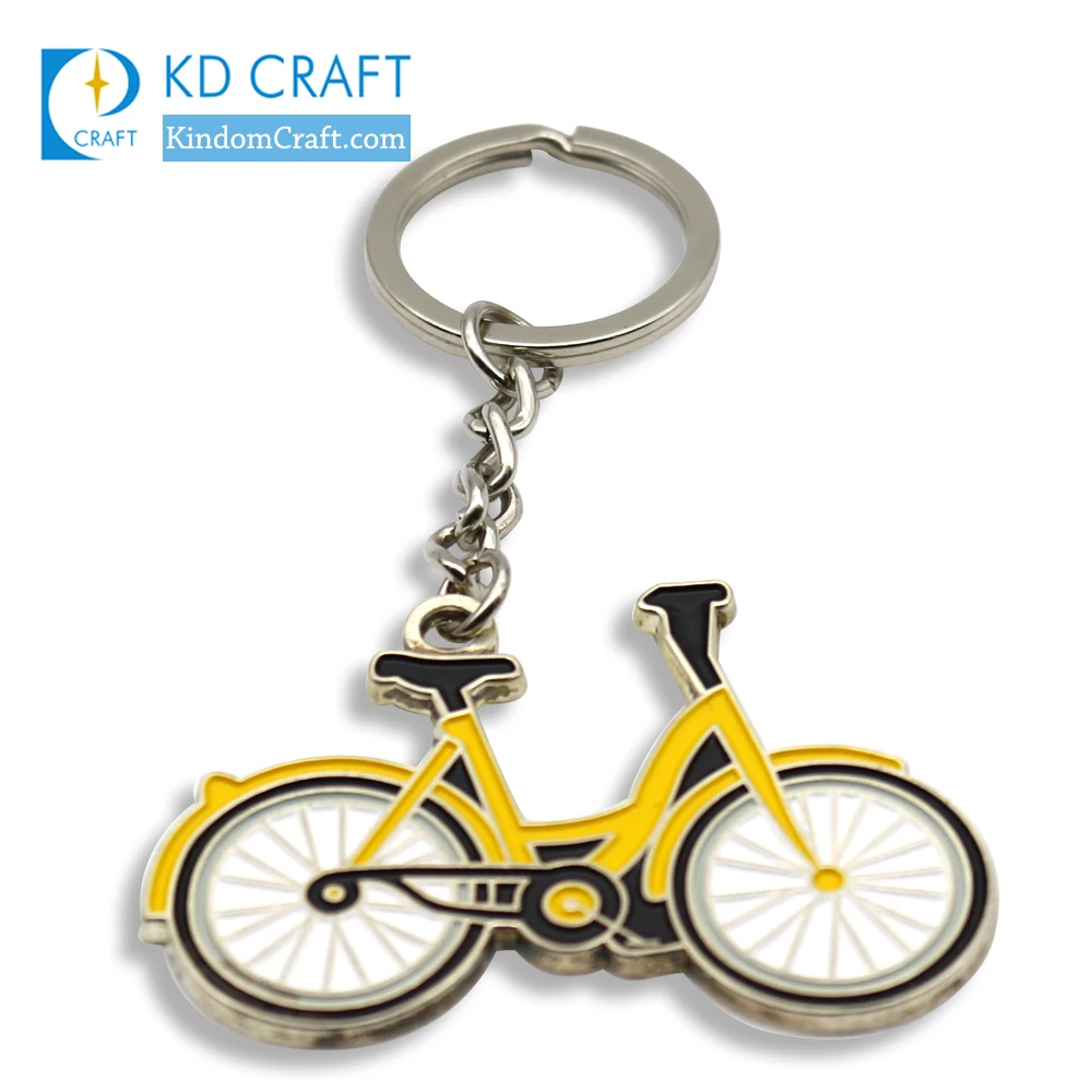 Unique design promotional metal silver enamel custom shaped pop gifts bicycle wheel brand name bike keychain with chain