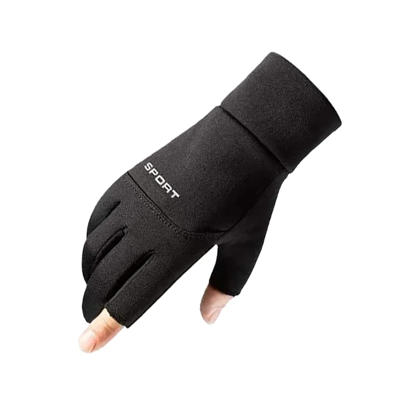 Men's and women's winter riding plus velvet warm touch screen driving two-finger riding gloves