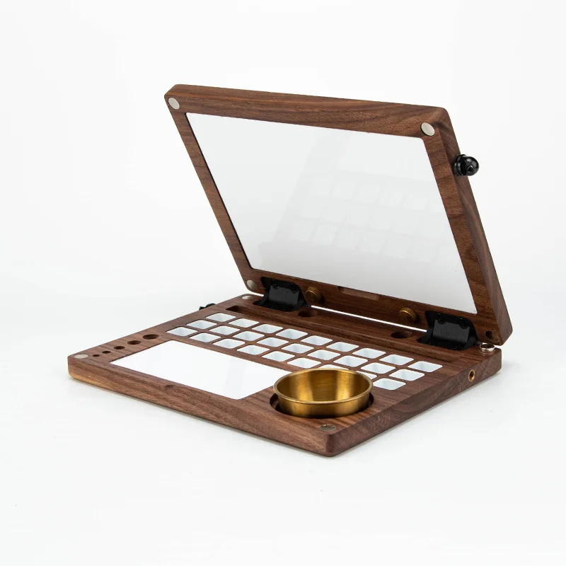 Wooden paint box lattice watercolor mixing box Paint box outdoor sketching wood painting watercolor paint tray