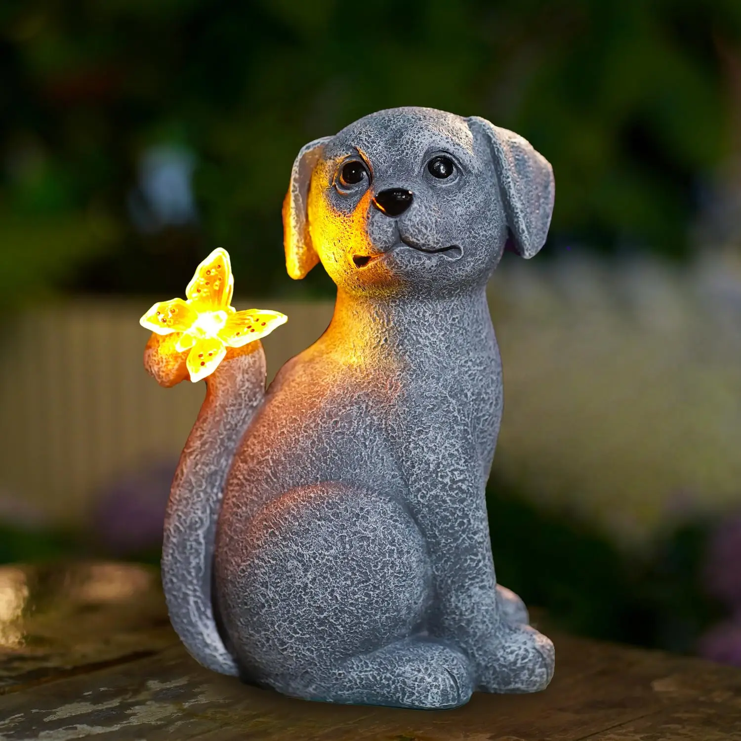 Garden Decor Solar Dog Statues Outside Sculptures with Butterfly Clearance for Art Lawn Yard Ornaments
