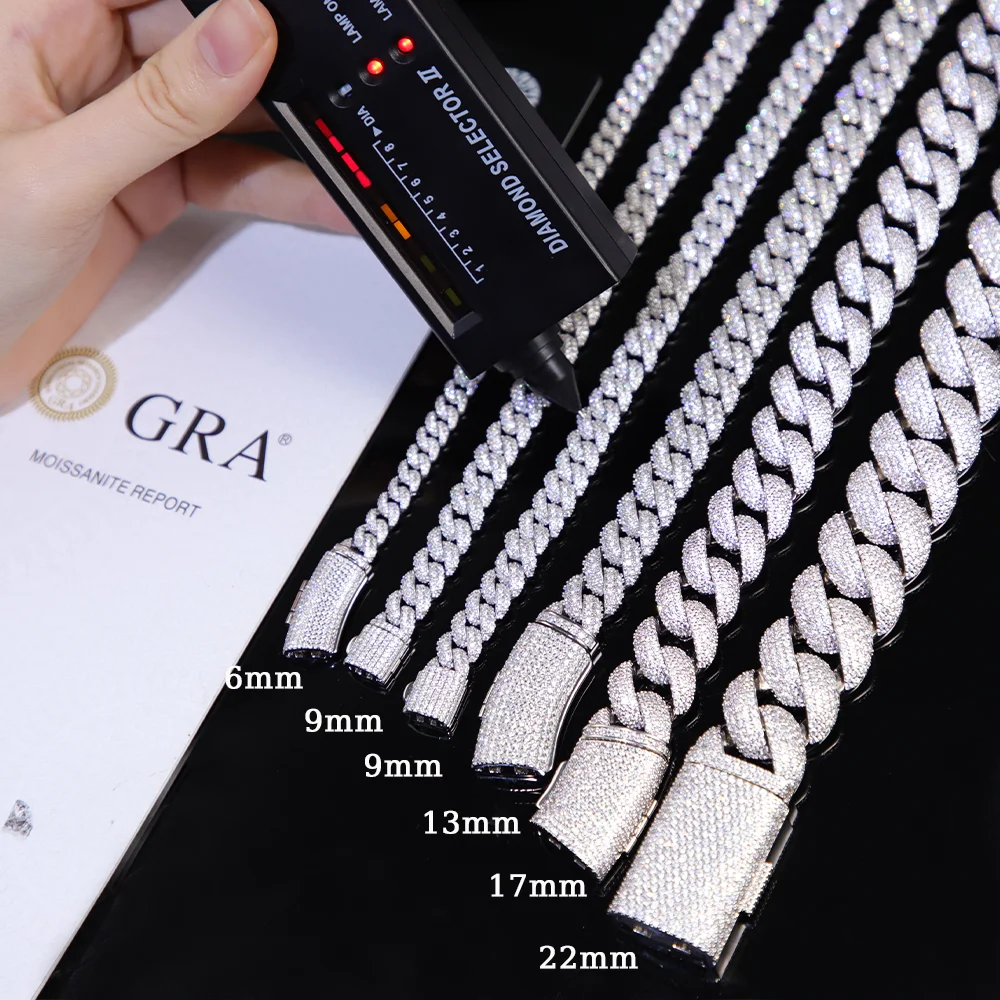 Wholesale 8MM -20MM Moissanite Cuban Chain Necklace Factory Direct Hip Hop Style Vvs Diamond 925 Silver Cuban Link Bracelet
