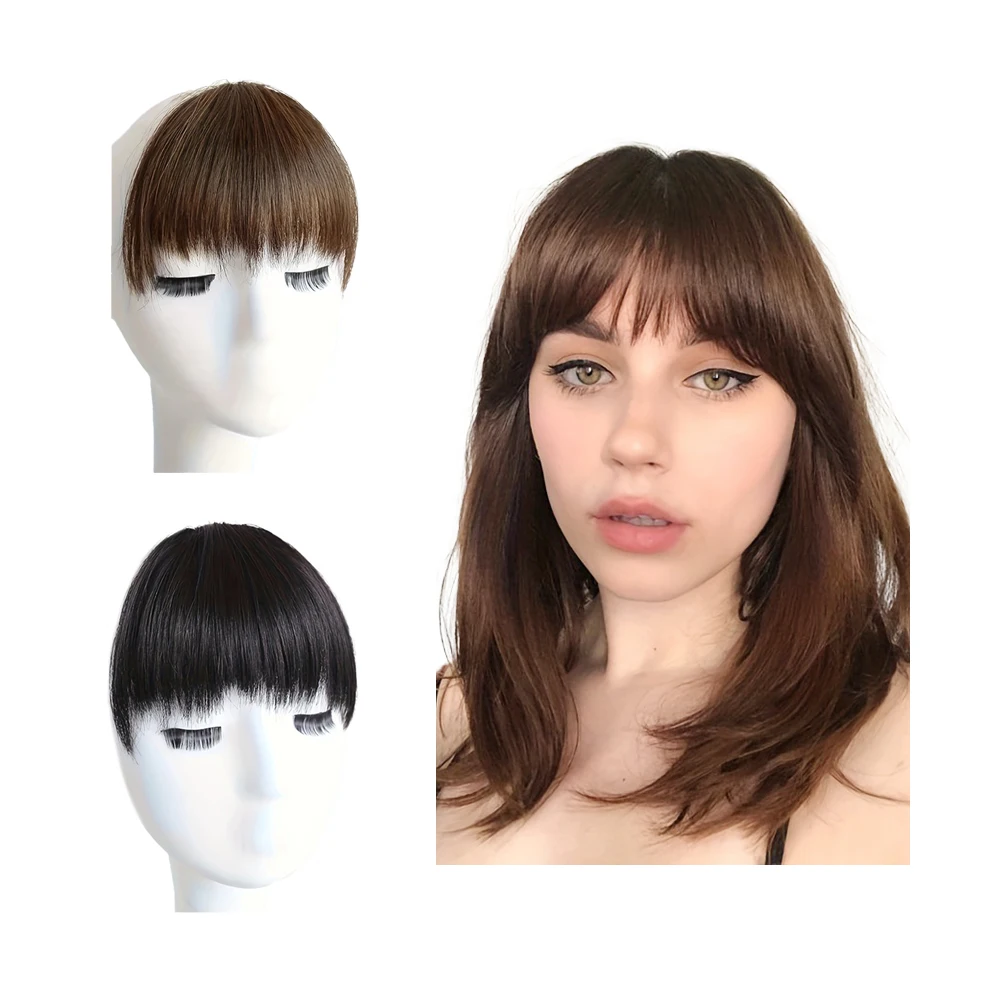 Shinein Natural Hairline Hand Tied 3D Air Side Front Bangs Hair Fringe Invisible Clip in Human Hair Bangs Extension