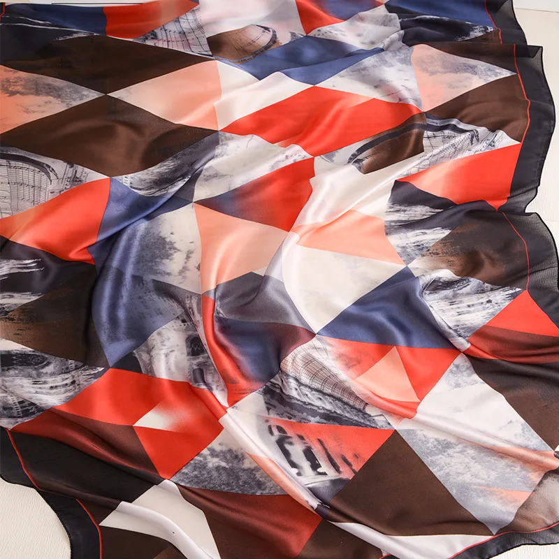 Wholesale 2020 hot sale turkey silk shawl fashion long soft women foulard luxury geometric print girl silk scarf for gift