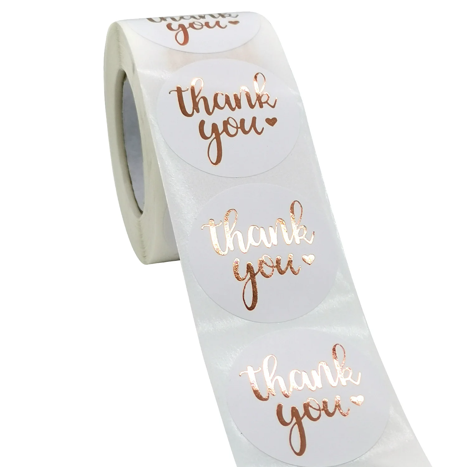 500 Pcs Rose Gold Foil Thank You Stickers Roll