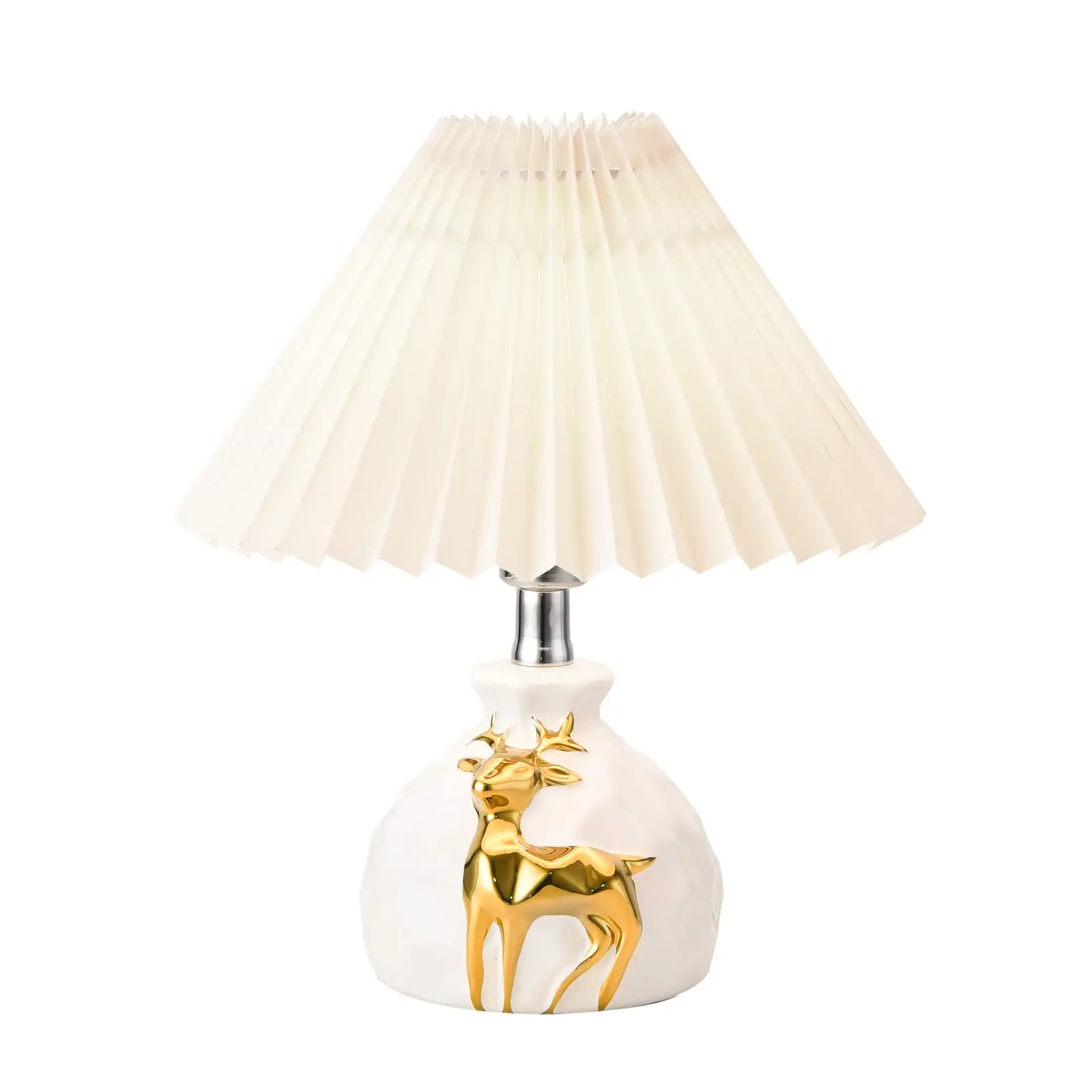 Modern Small Creative Ceramic Base Table Lamp With Gold Deer Pattern DIY Beige Lampshade For Living Room E12 Blub Include