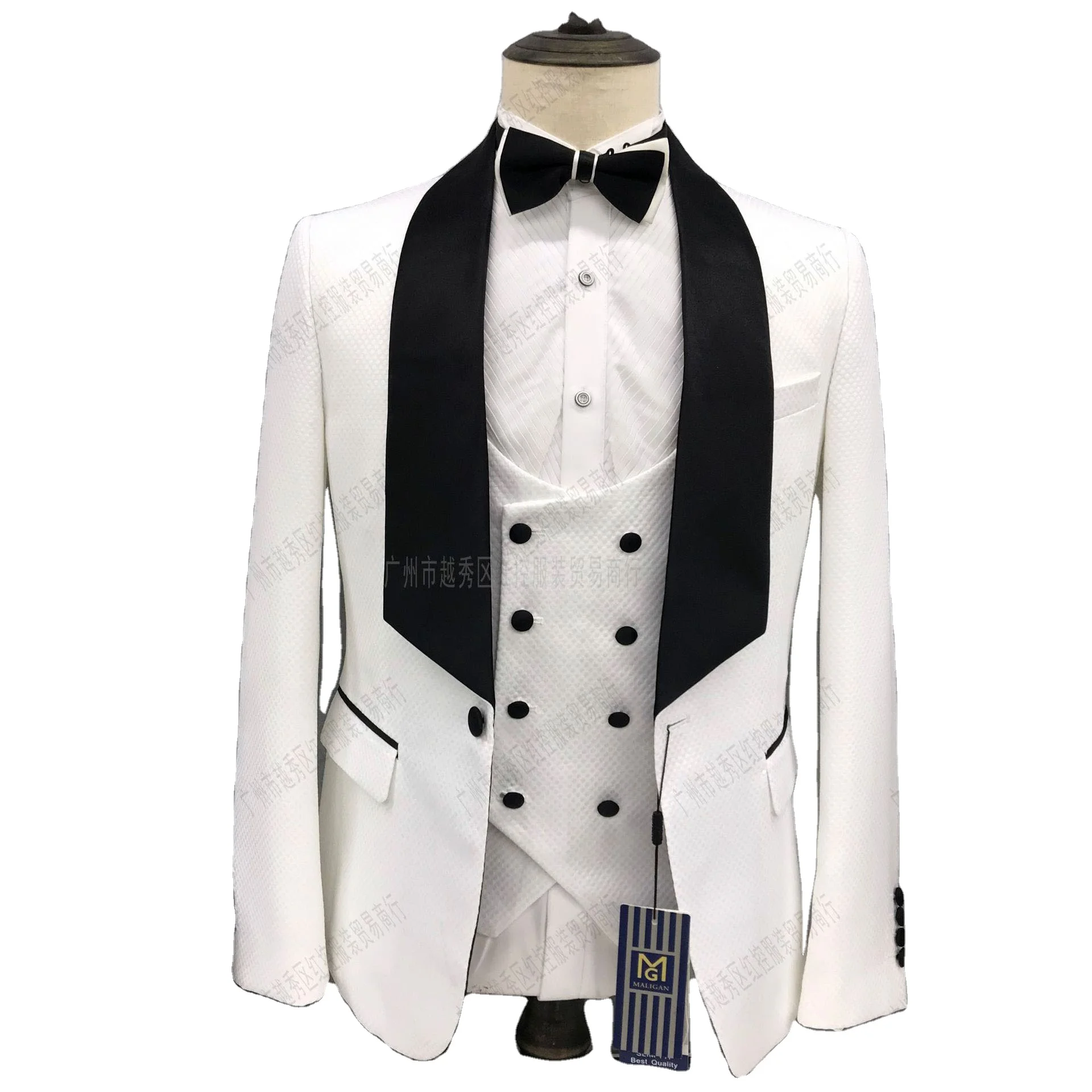 Fashion Summer White Plaid 3-piece Set Formal Slim Fit Men Suits