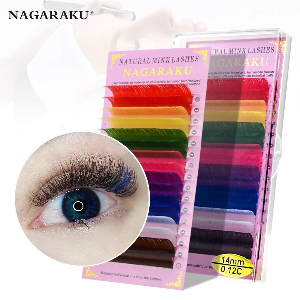 NAGARAKU eyelash extension mink individual eyelash Rainbow Color lash 8 color mix real colorful eyelashes private logo cilios