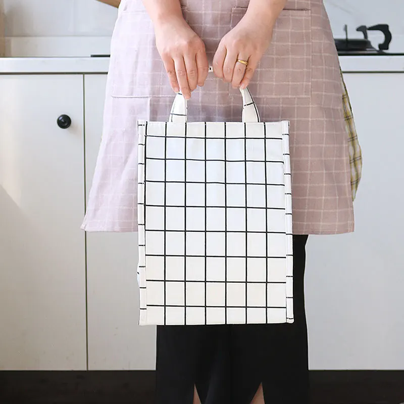 White plaid Cooler Functional Lunch Box Tote Insulated food storage  containers Bento box Thermal Food Picnic Lunch Bag For kid