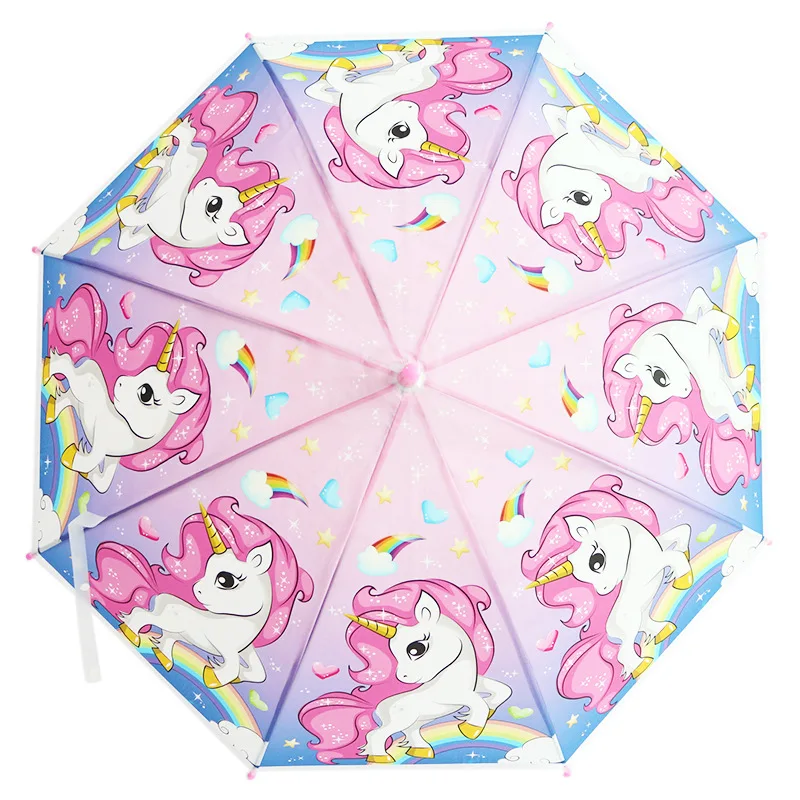 Factory Direct Daily Cartoon Animal Printing Hanging Straight Umbrella With Pink Unicorn For Kids  Gift Umbrella Outdoors Hiking