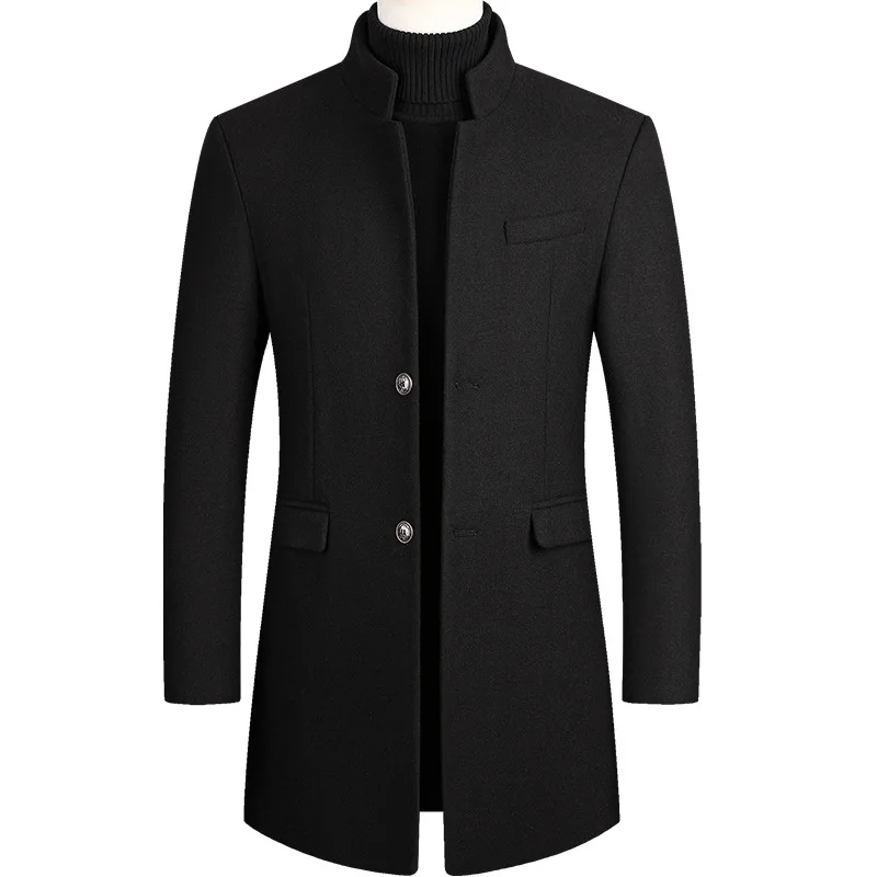 Men Clothing Woolen Fashion Jacket Hot selling men Wool & Blends Winter Coat Mid-Long Trench Classic Solid Thickening coat