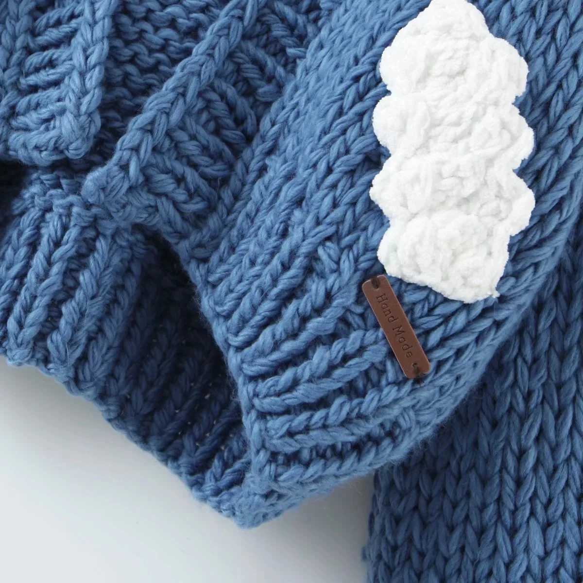 Hand Knit Oversized 3d Cloud Embroidery Casual Cardigan Acrylic Cotton Made Long Sleeve Floral Handmade Women Sweater Winter