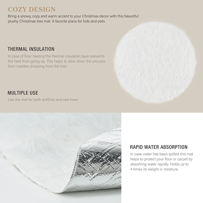 Artificial wool mat round pure white plush faux fur Christmas tree skirt Tree Protection Mat