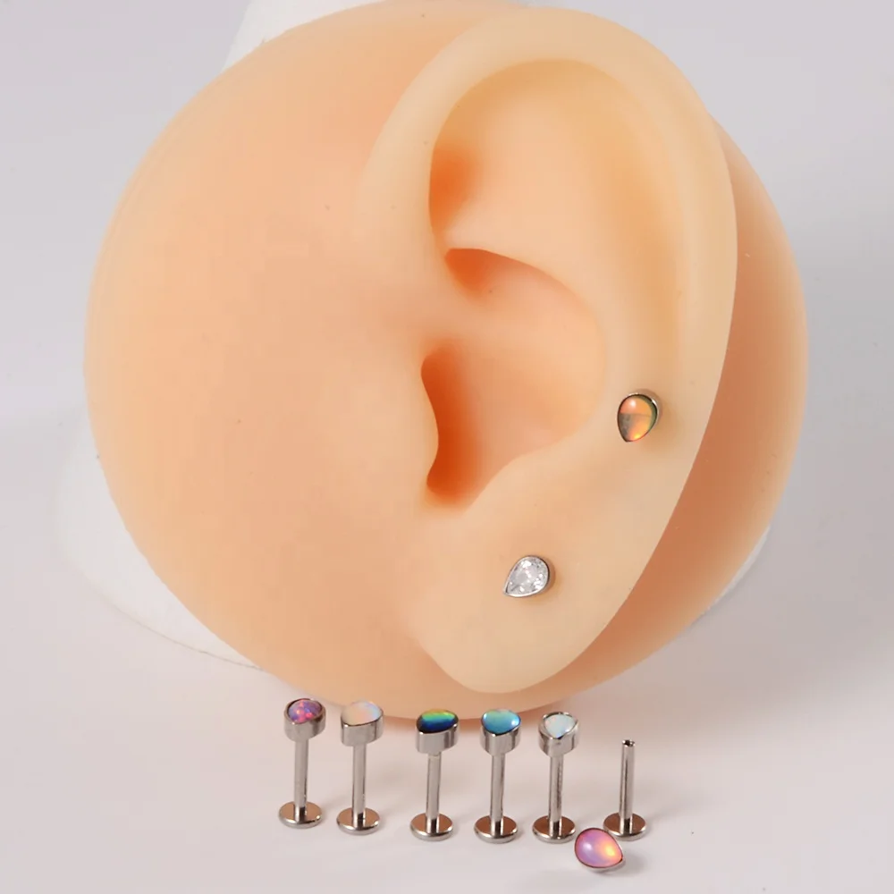 G23 Titanium Internal Thread Labret Flash Film Epoxy Water Drop Earring Glitter Bling Lobe Helix Tragus Piercing Jewelry