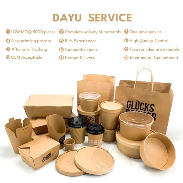 Dayu Recyclable Custom Printed Kraft Paper round Lunch Bowl Free Sample for Food Salad Takeaway with Embossed Lids Foldable Box