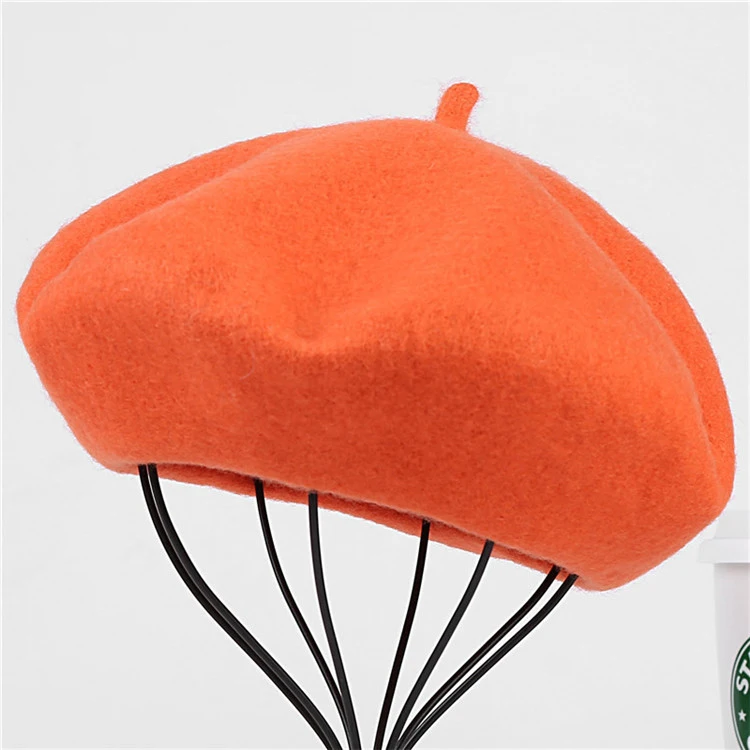 wholesale custom pom pom balls in real fur Factory Price Trend Solid Color women Woolen Beret Hat
