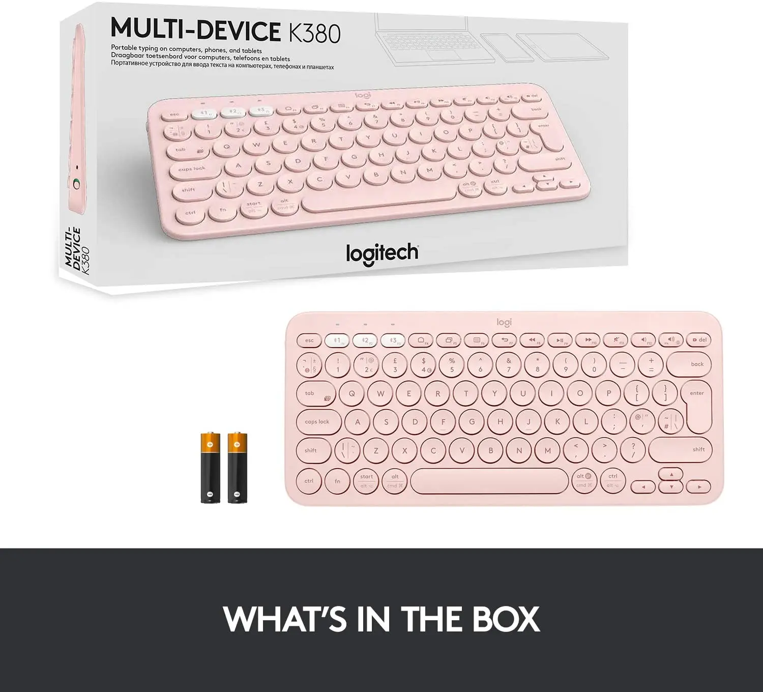 Беспроводная мини-клавиатура Logitech K380 с Bluetooth черная несколькими устройствами розовая