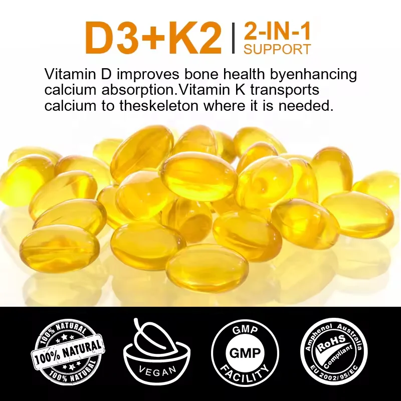 Top quality best price super Vitamin D3 k2 Softgel Capsules For Support Immune Bone