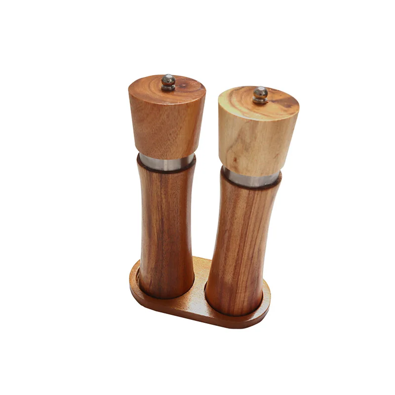 Salt and Pepper Grinder Set, Wood Pepper Mills, Wooden Salt Grinders Refillable Manual Pepper Grinder