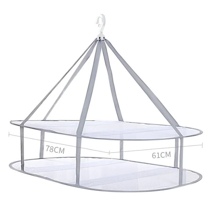 Foldable laundry baskets Hanging windproof Drying clothes Mesh Laundry Basket dryer Rack 2 layers clothing baskets