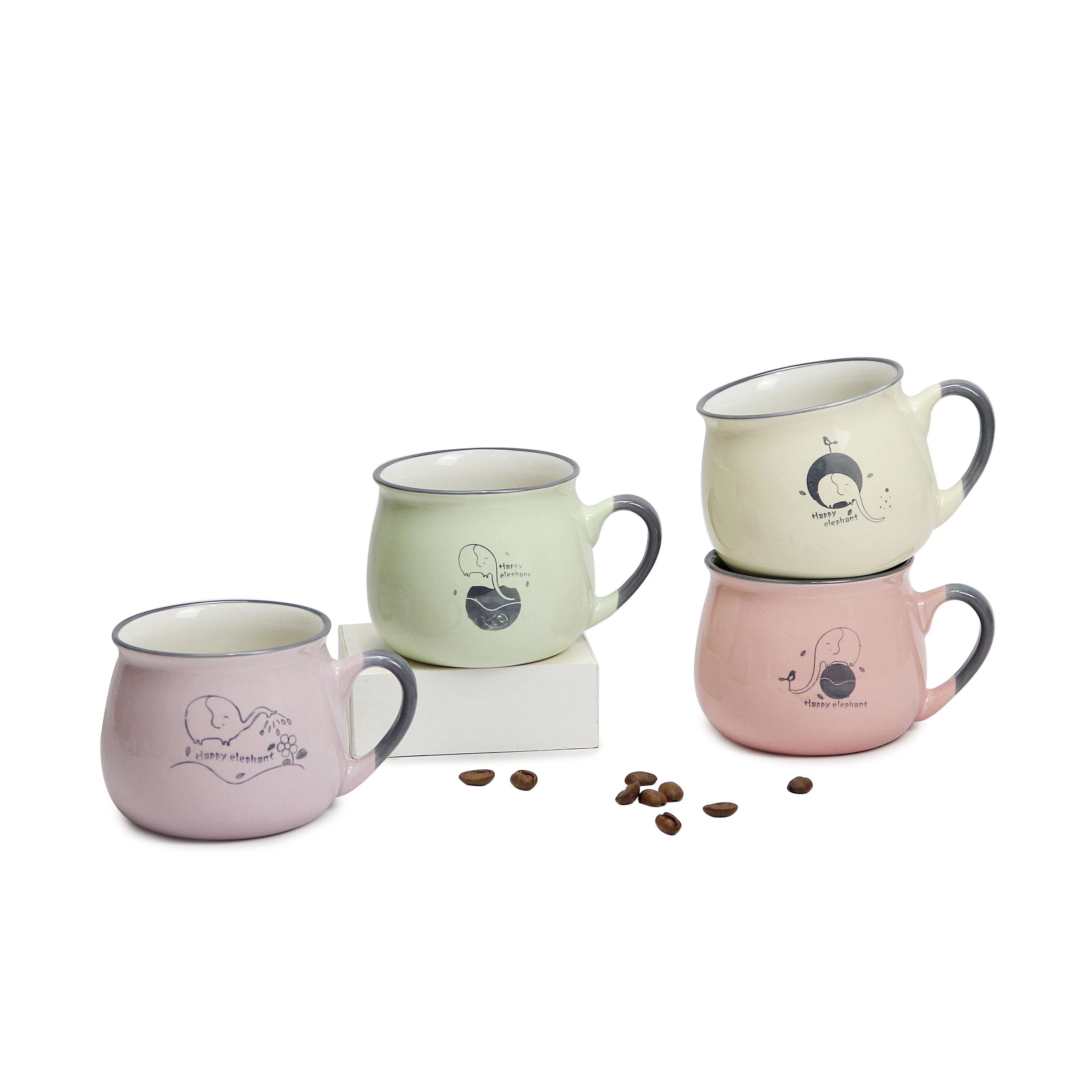 
Hot sale promotional gift color glaze cute animals design ceramic ball mug coffee mug 