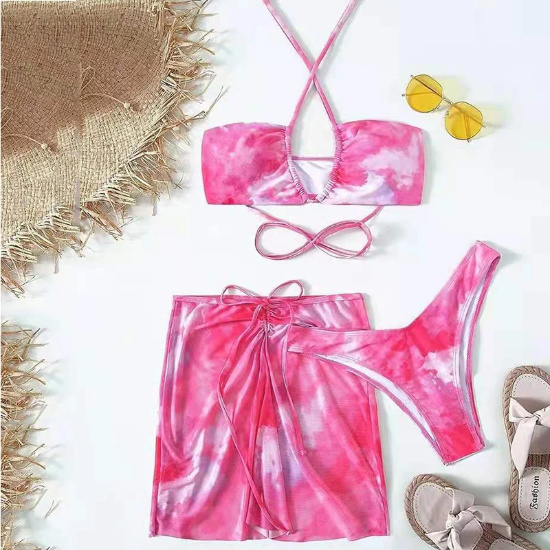 Дизайнерские трикотажные купальные костюмы Tie-dye с принтом Индивидуальный Женский бразильский комплект бикини купальник оптовая