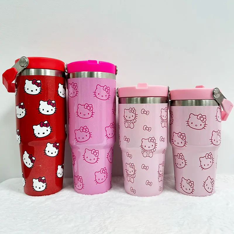 Cheapest Wholesale Custom 20 30 40 oz Luxury Cartoon KTtainless Steel Tumbler Thermal Straw Cup Travel Mug With Handle