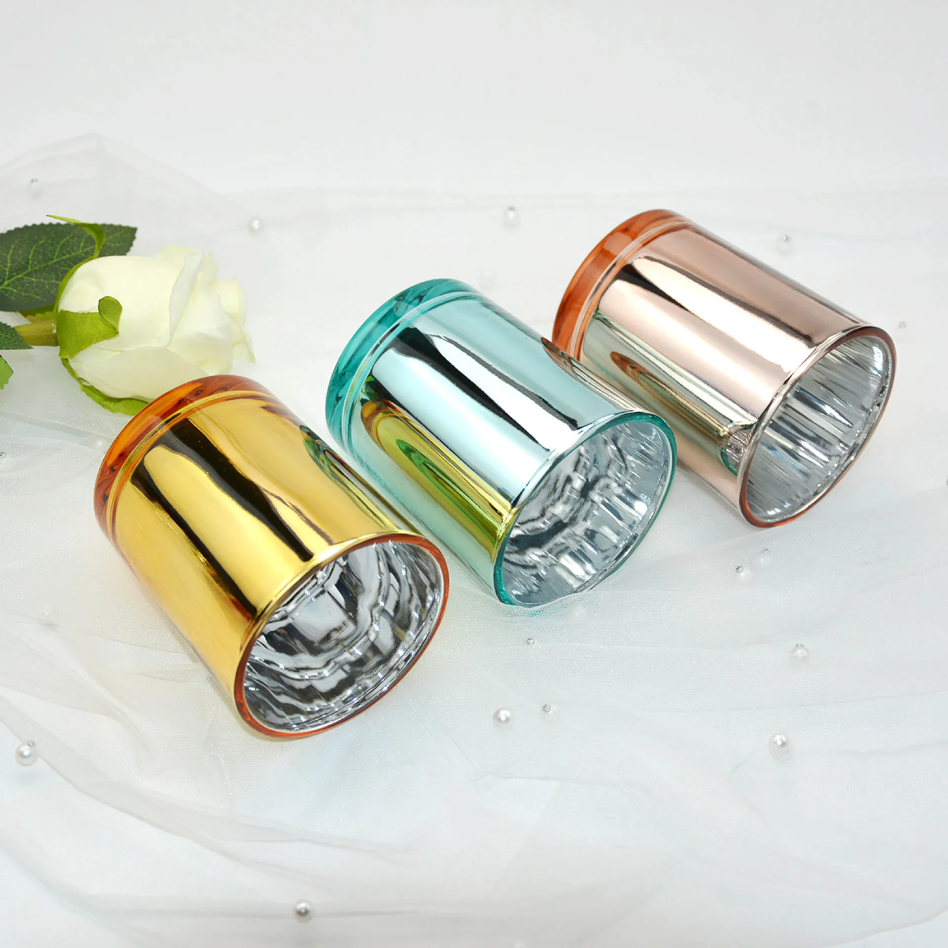 Stained glass candle jar with lid electroplated candlestick cup diy scented candle glass jar