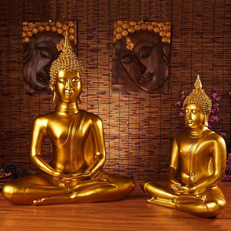 Hot Sale high quality Religion Ornament Products Painting gold color Fiberglass Sitting Buddha Statues sculpture