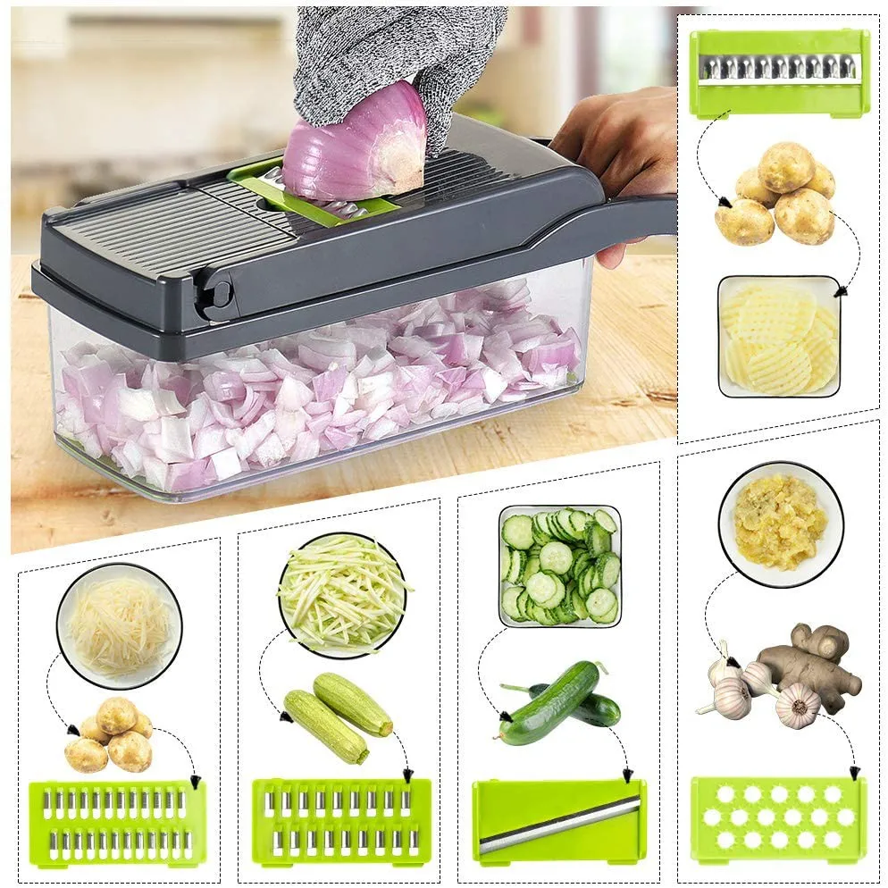 12 in 1 Multi-functional Vegetable  Chopper Cutter slicer spiralizer peeler dicer  with Drain Basket for Kitchen