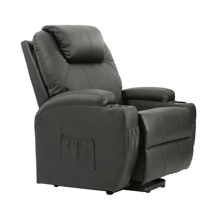 Pure Black Electric Recliner Sofa Chair Lift Pu Leather electric recliner sofa cupholder
