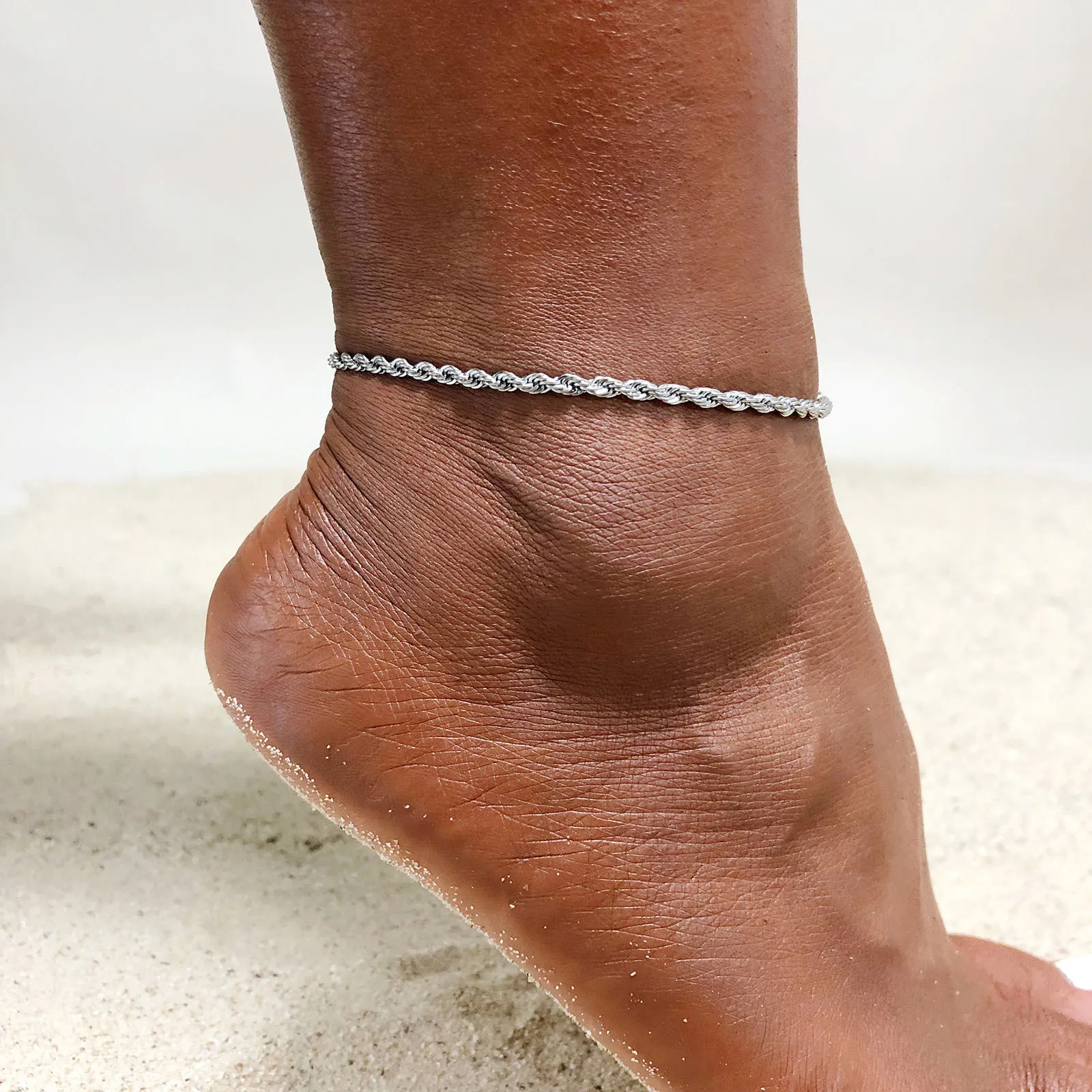 Fenny Jewelry 18K PVD Gold Plated Waterproof&Tarnish Free Classic Chunky Rope Chain Zirconia Stainless Steel Anklet for Women