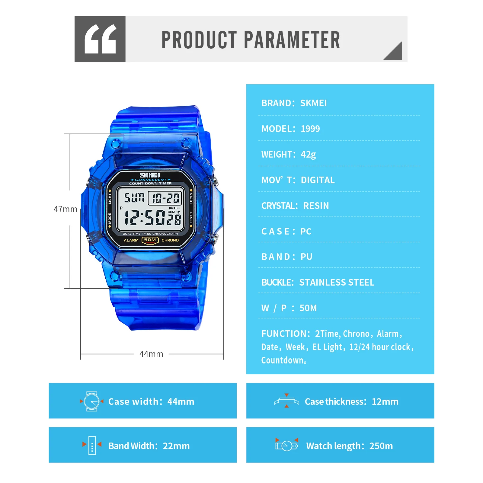 Skmei 1999 дешевые часы reloj пластиковые светящиеся секундомер 5TAM многофункциональные прозрачные светодиодные цифровые спортивные с