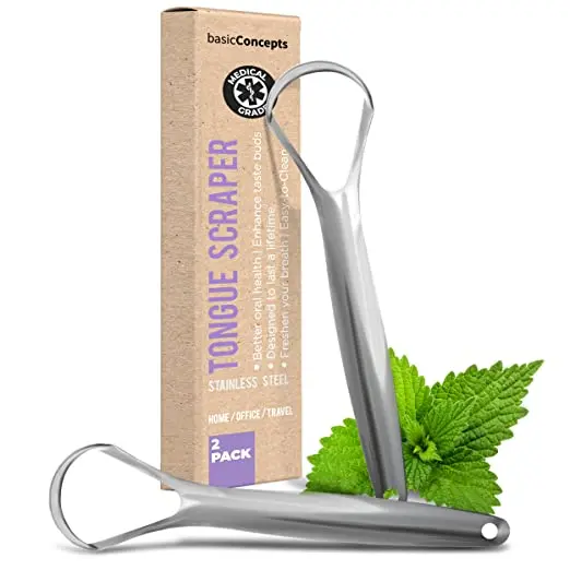 
Tongue Scraper Reduce Bad Breath (Medical Grade) Stainless Steel Tongue Cleaners 100% BPA Free Metal Tongue Scrapers 