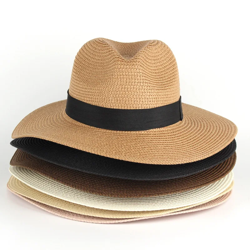 Women Wide Brim Straw Panama Roll up Hat Belt Buckle Fedora Beach Sun Hat UPF50+