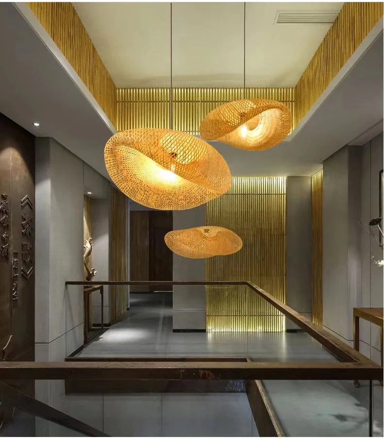 New Design Natural Woven Lamp Restaurant Decorative lighting Wooden Bamboo Chandeliers Creative Rattan Pendant light