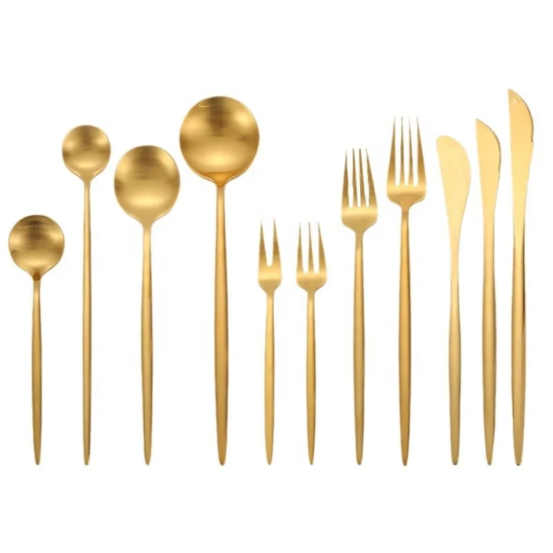 Wholesale Luxury Restaurant Wedding Gold Spoon Fork Golden Matt Cutlery Set