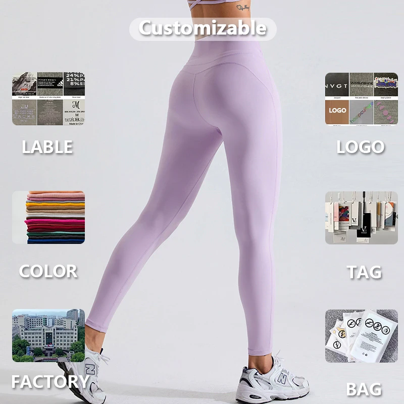 XW-TM0160 stretchy wraps running fitness trimming the waist line crossover waistband nude gym leggings for women high quality