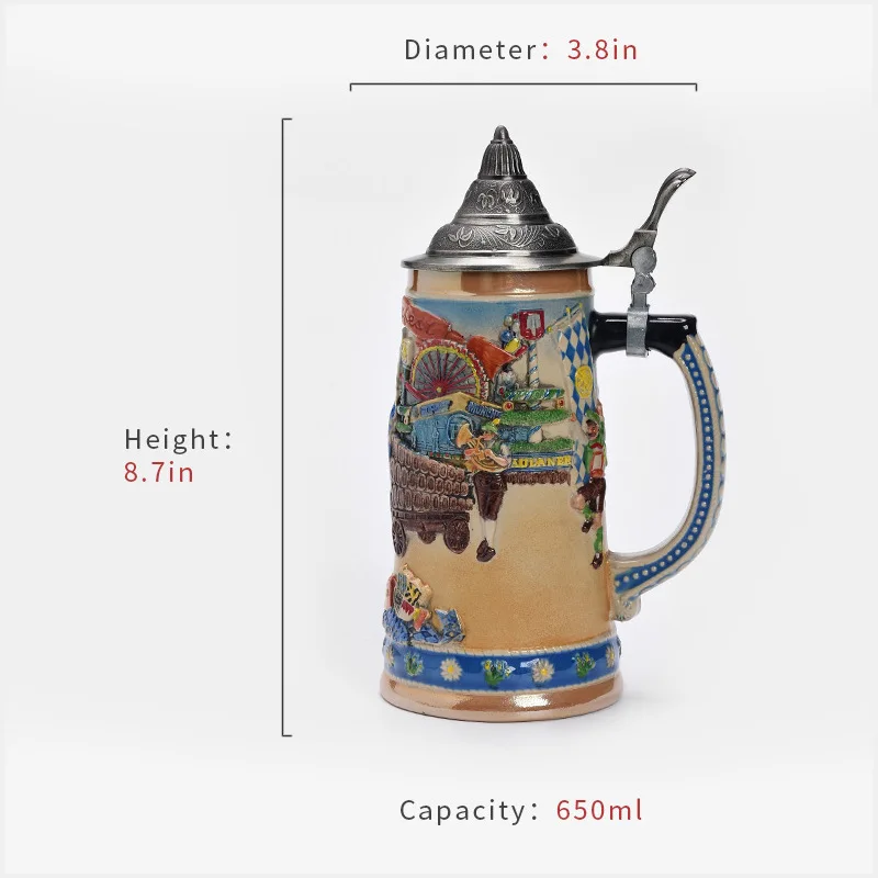 Wholesale Custom German Ceramic Beer Mug with Metal Lid