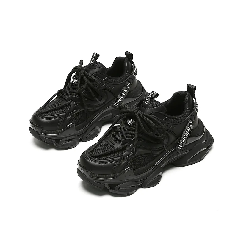 2023 Весенняя Новая повседневная спортивная обувь для взрослых на толстой подошве дышащая и удобная женская обувь с сетчатым красным кружевом повышенная обувь