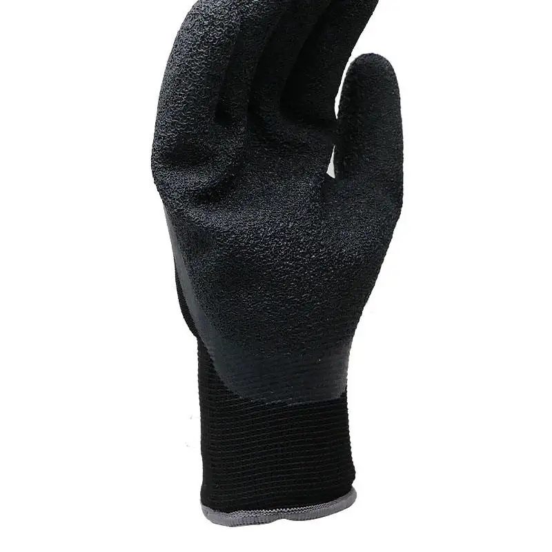 Great grip breathable 13 gauge polyester black crinkle latex palm coated construction work latex gloves