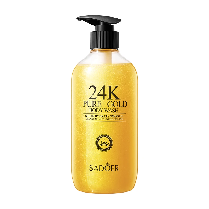 SADOER 500ml Private Label Skin Brightening Deep Cleaning 24k Gold Body Wash Shower Gel