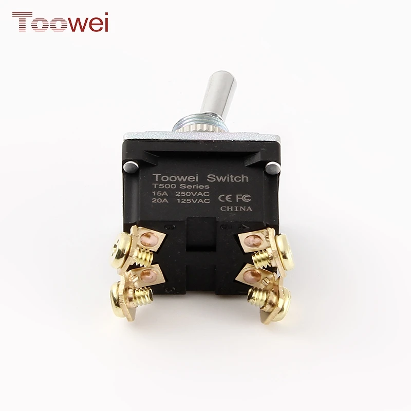 Toowei Electrical Waterproof 12MM 15A 20A (ON)-OFF Toggle Switch DPST 4 pins 2 way one side momentary with screw terminal T502FW